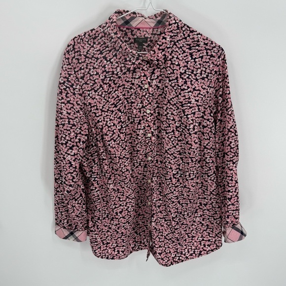 Talbots Woman Long Sleeve Roll Tab Cotton Pink Floral Blouse Size 16w Flip Cuff - Picture 7 of 7